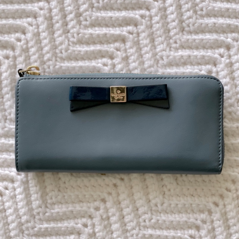 Kate Spade Continental Wallet (Blue, Bow)